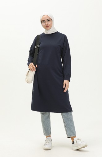 Snap Detailed Sweatshirt 3028-02 Navy Blue 3028-02