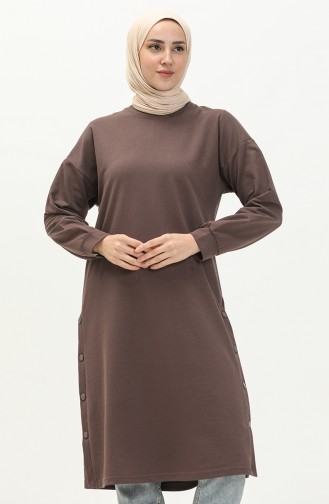 Snap Detailed Sweatshirt 3028-03 Brown 3028-03