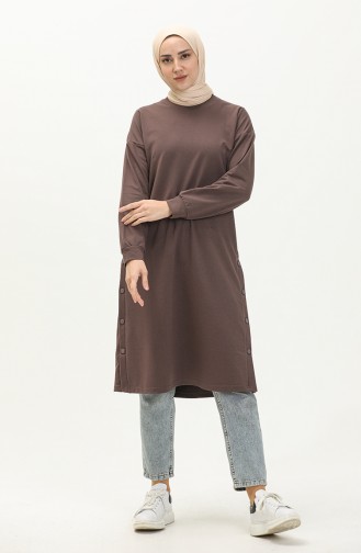 Snap Detailed Sweatshirt 3028-03 Brown 3028-03
