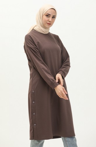 Snap Detailed Sweatshirt 3028-03 Brown 3028-03