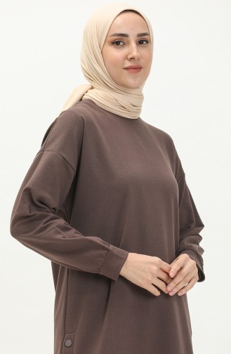 Snap Detailed Sweatshirt 3028-03 Brown 3028-03