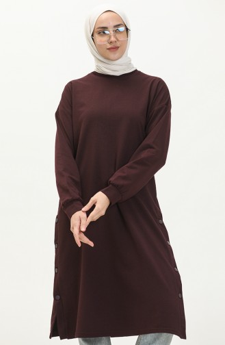 Çıtçıt Detaylı Sweatshirt 3028-04 Mürdüm