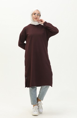 Çıtçıt Detaylı Sweatshirt 3028-04 Mürdüm