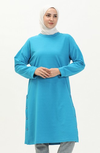 Snap Detailed Sweatshirt 3028-06 Turquoise 3028-06