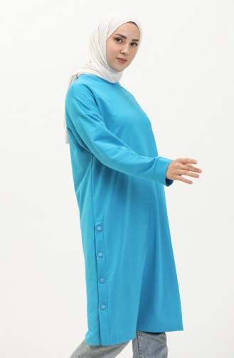 Snap Detailed Sweatshirt 3028-06 Turquoise 3028-06