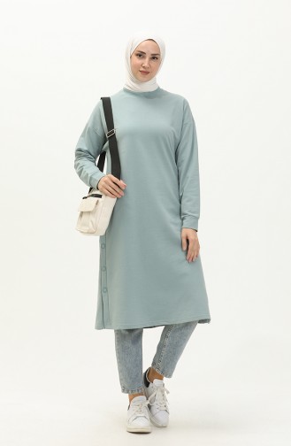 Snap Detailed Sweatshirt 3028-07 Mildew Blue 3028-07