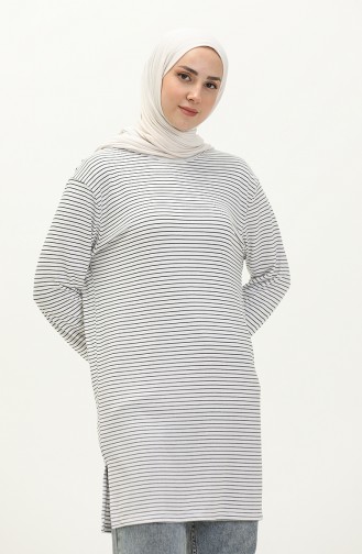 Kadın Tesettür Likralı Çizgili Body Tunik 8500 Beyaz