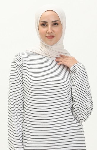 Kadın Tesettür Likralı Çizgili Body Tunik 8500 Beyaz