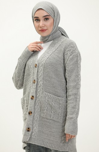 Saç Örgülü Triko Hırka 22166-03 Gri
