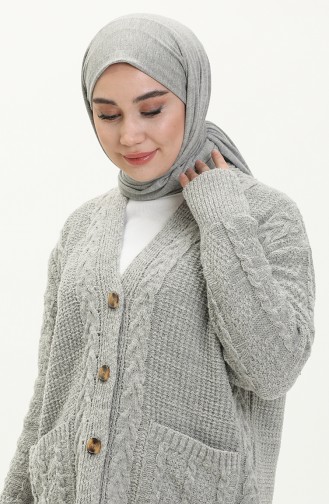 Saç Örgülü Triko Hırka 22166-03 Gri