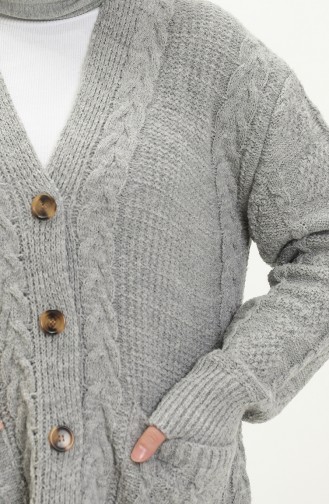 Saç Örgülü Triko Hırka 22166-03 Gri