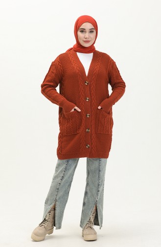 Braided Knitwear Cardigan 22166-04 Brick Red 22166-04