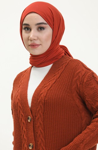 Saç Örgülü Triko Hırka 22166-04 Kiremit