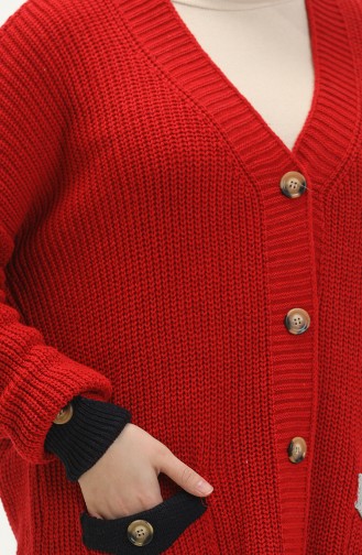 Cardigan Boutonné Tricot avec Poche 80054-09 Rouge 80054 -09