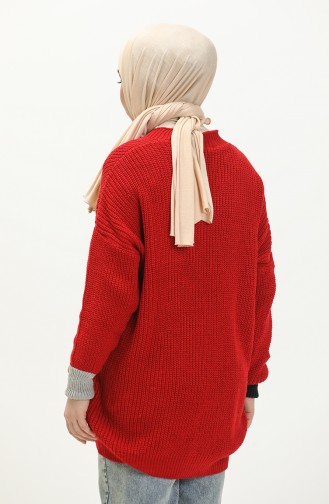 Trikot Strickjacke mit Knopf und Taschendetail 80054-09 Rot 80054 -09