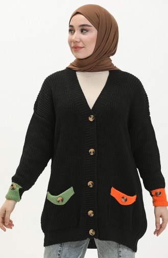 Cardigan Boutonné Tricot avec Poche 80054-11 Noir 80054 -11
