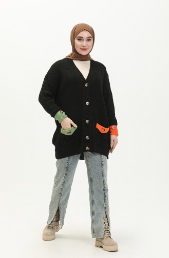 Cardigan Boutonné Tricot avec Poche 80054-11 Noir 80054 -11