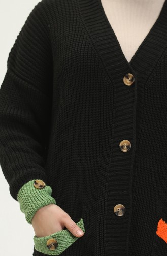 Cardigan Boutonné Tricot avec Poche 80054-11 Noir 80054 -11