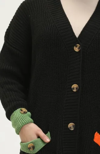 Cardigan Boutonné Tricot avec Poche 80054-11 Noir 80054 -11