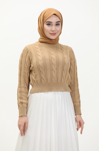 Trikot kurzer Pullover mit Flechtmuster 22172-01 Milchkaffeefarben 22172-01