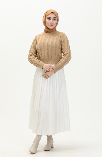 Trikot kurzer Pullover mit Flechtmuster 22172-01 Milchkaffeefarben 22172-01