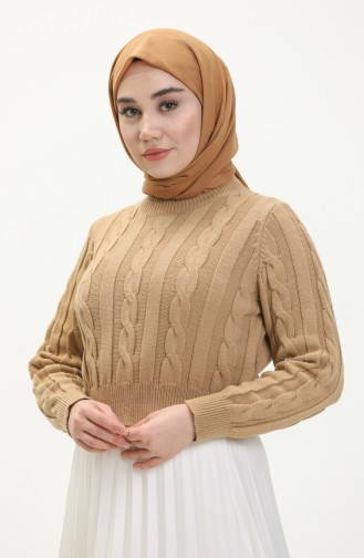 Trikot kurzer Pullover mit Flechtmuster 22172-01 Milchkaffeefarben 22172-01