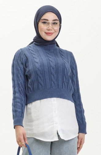 Trikot kurzer Pullover mit Flechtmuster 22172-04 Indigo 22172-04