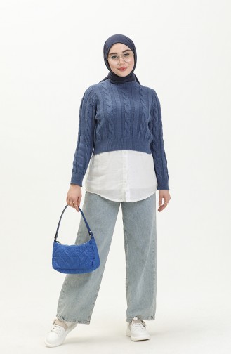 Trikot kurzer Pullover mit Flechtmuster 22172-04 Indigo 22172-04