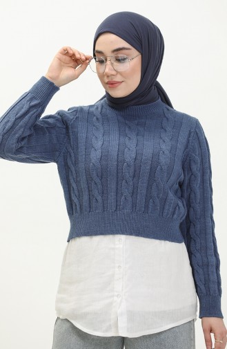 Trikot kurzer Pullover mit Flechtmuster 22172-04 Indigo 22172-04