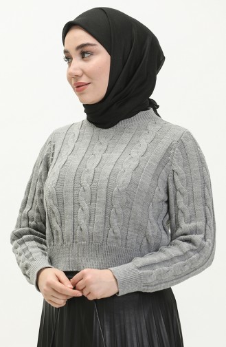 Trikot kurzer Pullover mit Flechtmuster 22172-07 Grau 22172-07