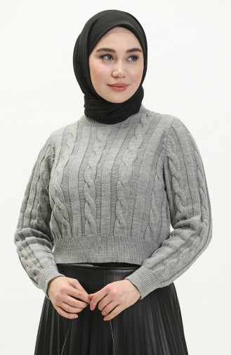 Trikot kurzer Pullover mit Flechtmuster 22172-07 Grau 22172-07