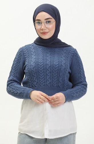 Trikot kurzer Pullover mit Flechtmuster 22173-01 Indigo 22173-01