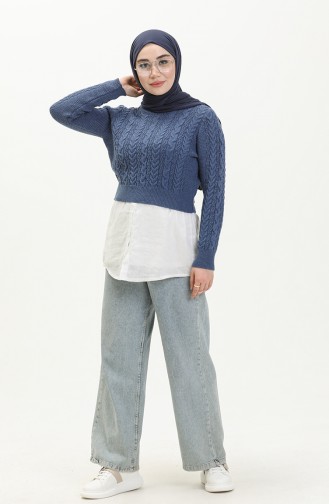 Trikot kurzer Pullover mit Flechtmuster 22173-01 Indigo 22173-01