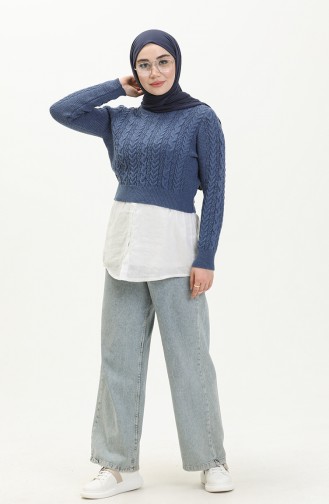 Pull Court Tricot Tressés 22173-01 İndigo 22173-01