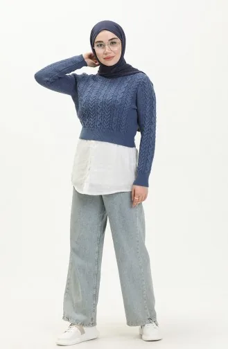 Trikot kurzer Pullover mit Flechtmuster 22173-01 Indigo 22173-01