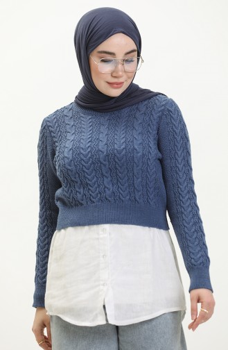 Trikot kurzer Pullover mit Flechtmuster 22173-01 Indigo 22173-01