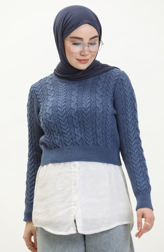  Braided Knitted Short Sweater 22173-01 Indigo 22173-01