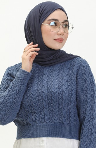 Trikot kurzer Pullover mit Flechtmuster 22173-01 Indigo 22173-01