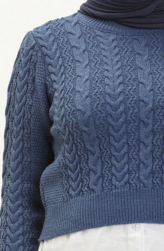 Trikot kurzer Pullover mit Flechtmuster 22173-01 Indigo 22173-01
