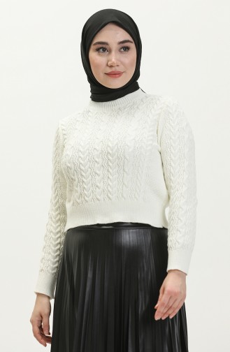  Braided Knitted Short Sweater 22173-02 Ecru 22173-02