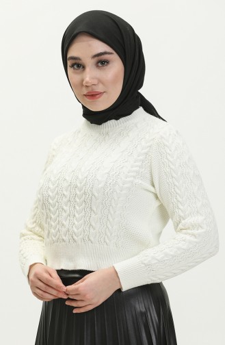 Trikot kurzer Pullover mit Flechtmuster 22173-02 Ekrü 22173-02