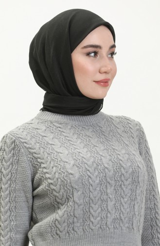 Saç Örgülü Triko Kısa Kazak 22173-05 Gri