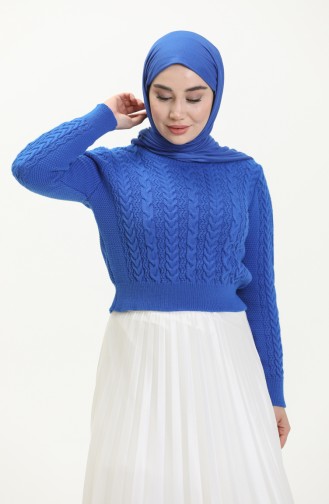  Braided Knitted Short Sweater 22173-06 Saxe 22173-06
