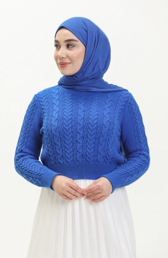 Saç Örgülü Triko Kısa Kazak 22173-06 Saks