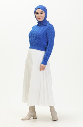 Saç Örgülü Triko Kısa Kazak 22173-06 Saks