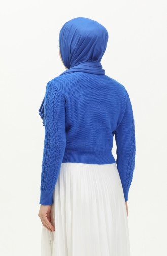 Saç Örgülü Triko Kısa Kazak 22173-06 Saks