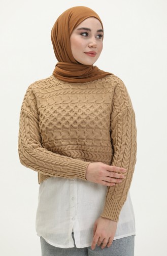 Triko Kısa Kazak 22179-01 Sütlü kahve
