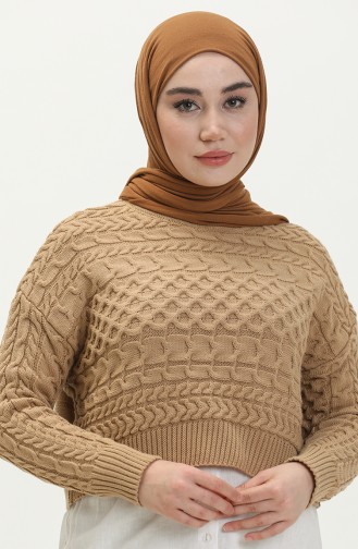 Triko Kısa Kazak 22179-01 Sütlü kahve
