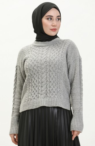 Pull en Maille à Fente 4376-01 Gris 4376-01