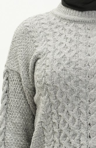 Pull en Maille à Fente 4376-01 Gris 4376-01